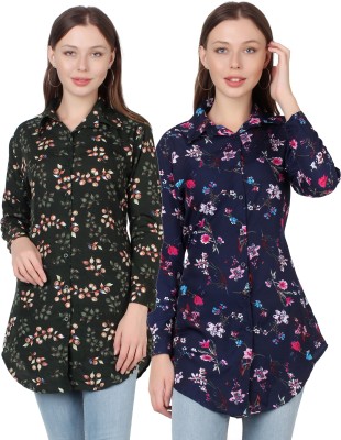 CINDERELLA THE CREATIONS FACTORY Women Floral Print Festive Dark Green Shirt(Pack of 2)