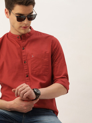 SINGLE Men Self Design Casual Red Shirt