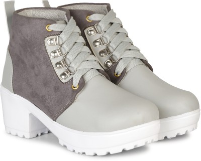 HimQuen New Trendy Stylish Girl's Latest Design Comfotable Fashionble Boot For Women/Girl's Ankle Length Out Door Causal Chunky Boot For Women/Girls Lightweight Boot Shoe For Women/Girls Boots For Women(Grey)