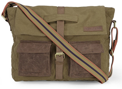 The House of Tara Green Messenger Bag Distress Finish Crossbody Canvas Sling Bag