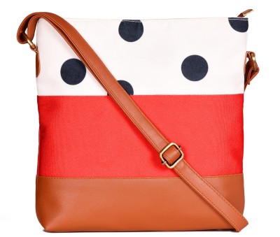 Marissa Red, White Tote FASHIONABLE PRINTED CANVAS POLKA DOT & RED SLING BAG FOR WOMEN & GIRLS
