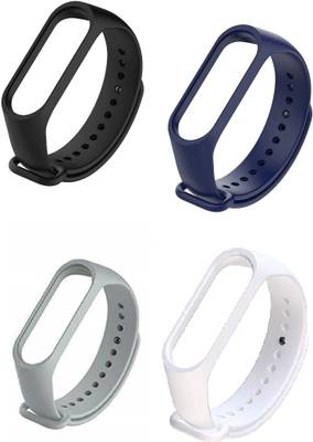 AUDICE Mi Band 3 strap and Mi band 4 Strap Combo(Black Blue Grey & White) Combo of 4 pack Black ,Blue Grey and White Xiaomi Mi Band 3/ Mi Band 4 Watch band Silicone Strap Colour Band Bracelet (Not Compatible with Mi Band 1/2) Smart Band Strap