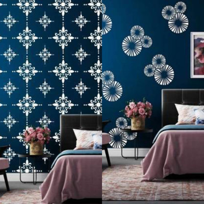 Aaradhya Collection Reusable DIY Designer PVC Wall Stencil Painting for Home Decoration Combo (16 x 24 inches, Designer Pattern & Circle Design) B6511_A536 Wall Stencil Stencil(Pack of 2, Printed)