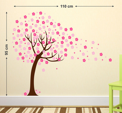 WALLDECORS 81.28 cm TREE WITH FLOWER INSTEAD OF LEAVES STICKER Self Adhesive Sticker(Pack of 1)