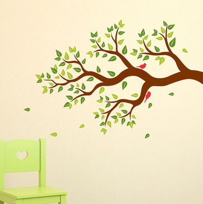 WALLDECORS 81.28 cm TREE WITH COLORFUL LEAVES WITH BIRDS STICKER Self Adhesive Sticker(Pack of 1)