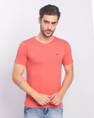BERRYBLUES Solid Men Round Neck Pink T-Shirt