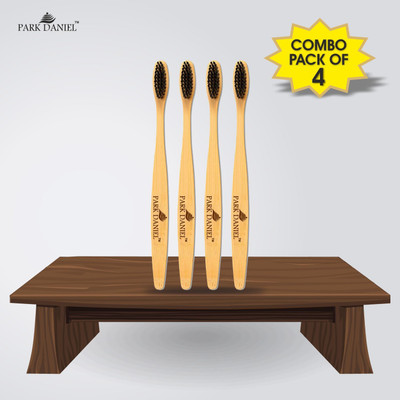 PARK DANIEL Natural Bamboo Wooden ECO Friendly Charcoal Toothbrush with Soft Medium Bristles(04 Pcs.) Medium Toothbrush(Pack of 4)