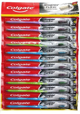 Colgate Super Flexi Charcoal Toothbrush, 12 (Soft) Soft Toothbrush(Pack of 12)