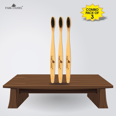 PARK DANIEL Natural Bamboo Wooden ECO Friendly Charcoal Toothbrush with Soft Medium Bristles(03 Pcs.) Medium Toothbrush(Pack of 3)