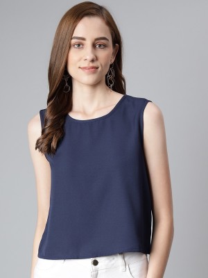 PROVOGUE Casual Solid Women Dark Blue Top