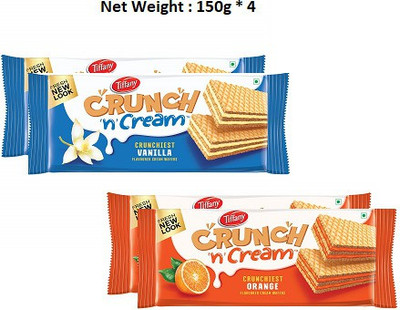 Tiffany Crunch n Cream Wafer - Vanilla And range Flavour - 150g (Pack of 4)(Imported) Waffles(4 x 150 g)