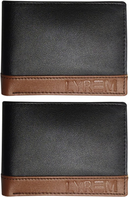 LYREM Men Black, Tan Artificial Leather Wallet(3 Card Slots, Pack of 2)