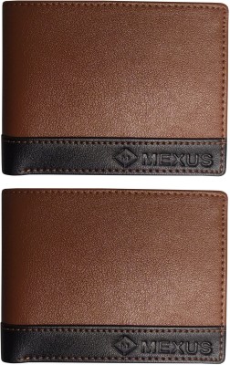 MEXUS Men Tan, Black Artificial Leather Wallet(3 Card Slots, Pack of 2)