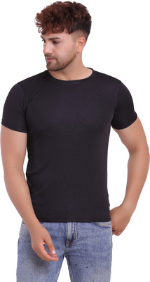 KASPY Solid Men Round Neck Black T-Shirt