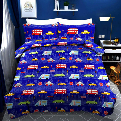 Decent Home 144 TC Microfiber Double Floral Flat Bedsheet(Pack of 1, Blue)