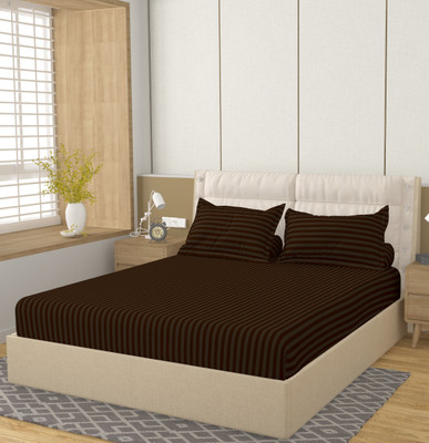 HIDECOR 260 TC Polycotton Double Striped Flat Bedsheet(Pack of 1, Brown)