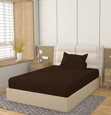 HIDECOR 260 TC Polycotton Single Striped Flat Bedsheet(Pack of 1, Brown)
