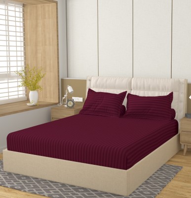 HIDECOR 260 TC Polycotton Double Striped Flat Bedsheet(Pack of 1, Maroon)