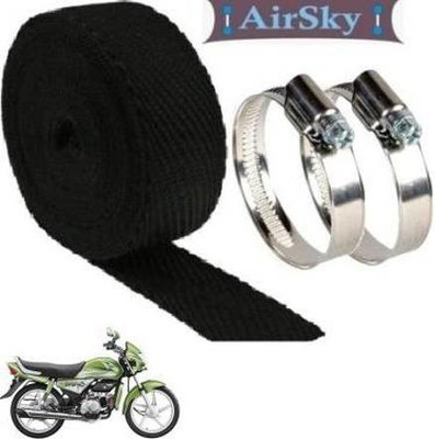 AIRSKY (3 Mtrs Black) Silencer Wrap With Clamp for Hero_hf_Deluxe Bike Exhaust Heat Shield
