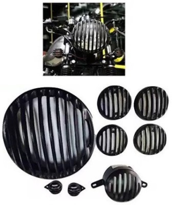 WHEETOYKART Headlight Heavy Grill Shade, Indicator, Tail, Eyes Pack of 8 Grill For Royal Enfield Bullet Classic 350/500cc, Classic Chrome, Classic Desert Storm (Black) Bike Headlight Grill(Black)