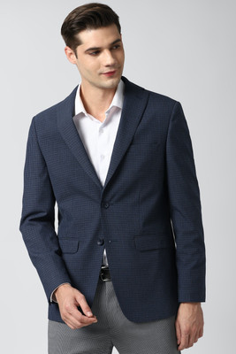 PETER ENGLAND Checkered Single Breasted Formal Men Blazer(Blue)