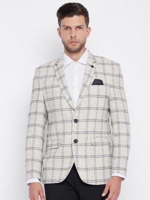 CRIMSOUNE CLUB Checkered Single Breasted Casual Men Blazer(Grey)