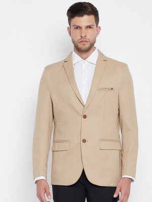 CRIMSOUNE CLUB Solid Single Breasted Casual Men Blazer(Beige)
