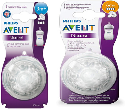 PHILIPS Avent Natural Teat Fast Flow 3 Months+ (2pcs) and 6 Months+ combo Medium Flow Nipple(Pack of 2 Nipples) PHILIPS Avent Natural Teat Fast Flow 3 Months+ (2pcs) and 6 Months+ combo Medium Flow Nipple(Pack of 2 Nipples)