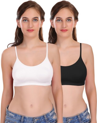 Featherline Casual Non Padded Non Wired Seamless Women's sports Bras Women Sports Non Padded Bra(Black, White)