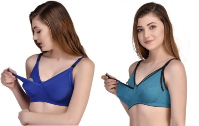 Desiprime B Cup Poly Cotton Feeding Bra Set of 2 Women Maternity/Nursing Non Padded Bra(Green, Blue)