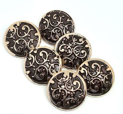 REENA 6 pc Carving Pattern Tack Snap Buttons SyntheticGold 2 cm Wide Big Button for Blazers Coats sherwanis Kurta Sets. Copper Bronze Resin Plastic Buttons(Pack of 6)
