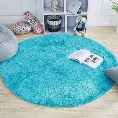SR Handloom Blue Polyester Carpet(5 ft,  X 5 ft, Circle)