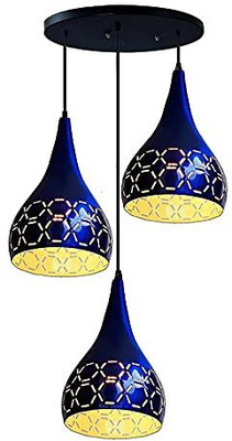 HomesElite 3 Cluster Metal Cutting Design Stylish Classic Balloon Shape Ceiling Hanging Pendant Light Lamp For Hall Dining Kitchen Living Room Hallway (Blue Color) (Bulb Not Included) Chandelier Ceiling Lamp(Blue)