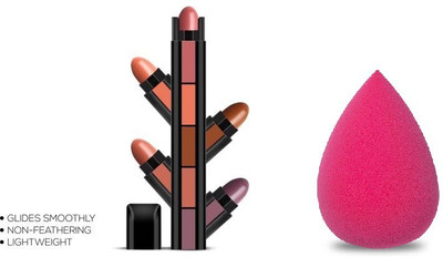 VISYA BEAUTY A PERFECT 5 IN 1 LIPSTICK DIFFERENT FIVE SHADE Multi Color and Makeup Blender, Sponge(2 Items in the set)
