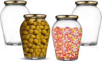Coozico Glass Utility Container  - 1000 ml(Pack of 4, Clear, Gold)