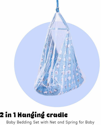 baybee Hanging Cradle for Baby/Newborn Baby Cotton Baby Cradle/Baby Sleep Swing Cradle/ Hanging Cradle for Baby with Net and Spring Set(Blue)