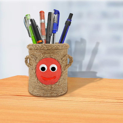 Jute handicraft 1 Compartments Jute Jute Pen stand/desk Organizer/pen holder,Best Handicraft item for home décor and gift purpose .Great for kids study room(Brown)