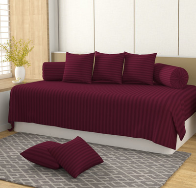 HIDECOR Polycotton Striped Diwan Set(Maroon)