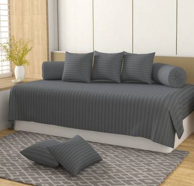HIDECOR Polycotton Striped Diwan Set(Grey)