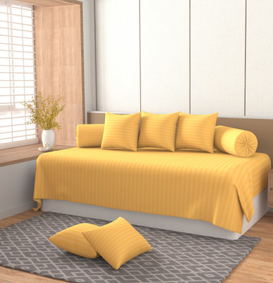 HIDECOR Polycotton Striped Diwan Set(Yellow)