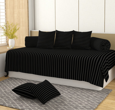 HIDECOR Polycotton Striped Diwan Set(Black)
