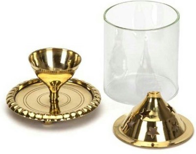 NAVYAKSH Akhand Diya Decorative Brass Oil Lamp Tea Light Holder Lantern Round Shape (smal Brass (Pack of 2) Table Diya(Height: 6 inch)