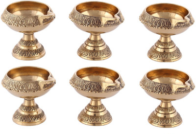SBBCO Brass Kuber Embossed Oil Diya - Pack of 6 Brass (Pack of 6) Table Diya Set(Height: 2 inch)