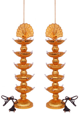 Molters - Peacock 25 Deep (2 Pcs Set) -5 Layer, 25 LED Rice Bulb- Hanging & Table Diya - Deepak Light for All Occasion - Plastic (Pack of 2) Table Diya(Height: 13.5 inch)