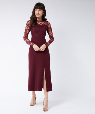 Miss Chase Women A-line Red Maxi/Full Length Dress
