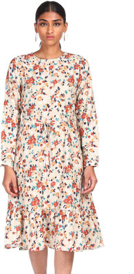FLYING MACHINE Women A-line Beige Knee Length Dress