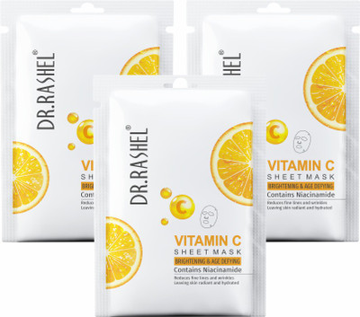 Dr. Rashel VITAMIN C SHEET MASK WITH SERUM CONTAINS NIACINAMIDE WHICH HELPS IN BRIGHTENING & AGE DEFYING(60 ml)