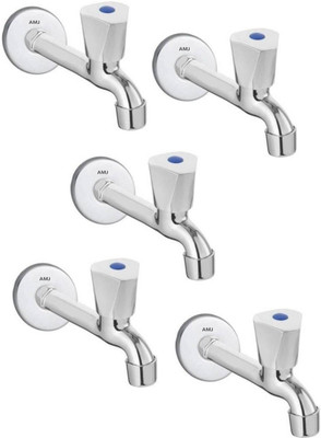 AMJ SS ACURA Long body Tap for Kitchen and Bathroom SS Chrome Finish With Wall Flange - SET OF 5 Bib Tap Faucet(Wall Mount Installation Type)