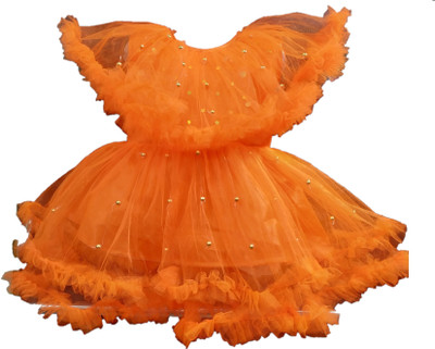 Maruf Midi/Knee Length Casual Dress(Orange, Short Sleeve)