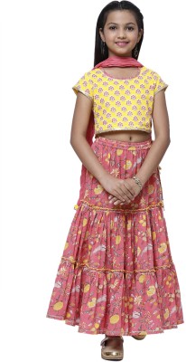 BIBA Girls Lehenga Choli Ethnic Wear Floral Print Lehenga, Choli and Dupatta Set(Multicolor, Pack of 1)